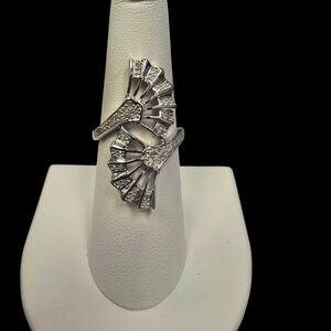 .925 Sterling Silver Lab Diamond Baguette Cocktail Ring Size 6